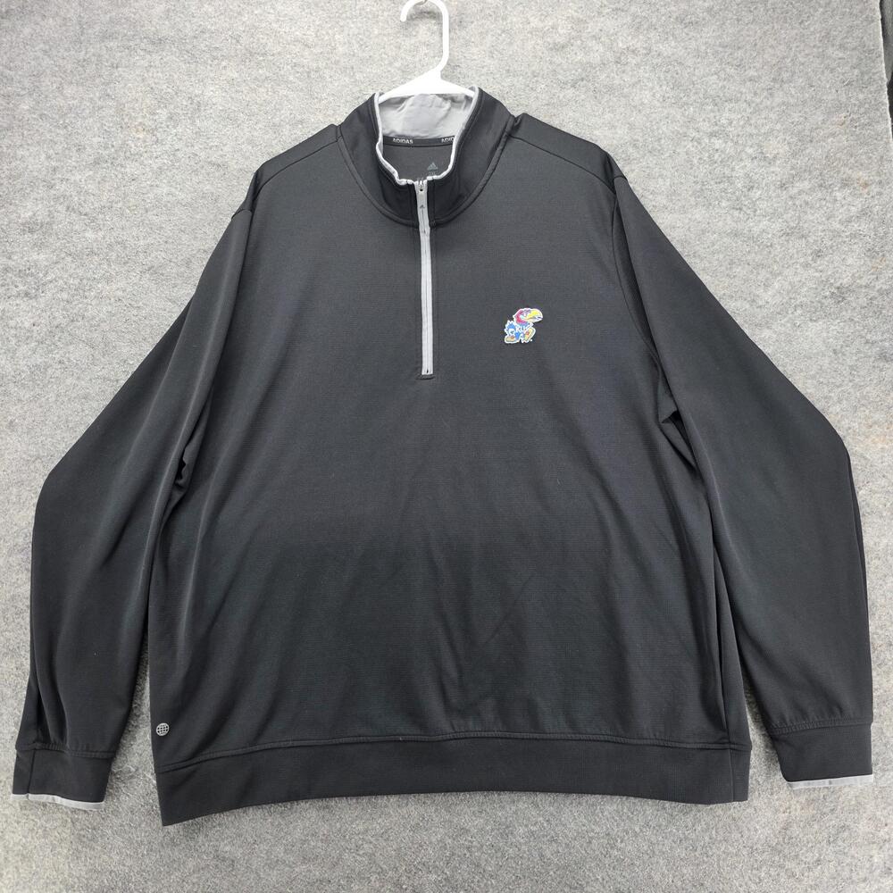 Kansas Jayhawks Sweatshirt Mens 2XL Black NCAA Basketball Quarter Zip Adidas